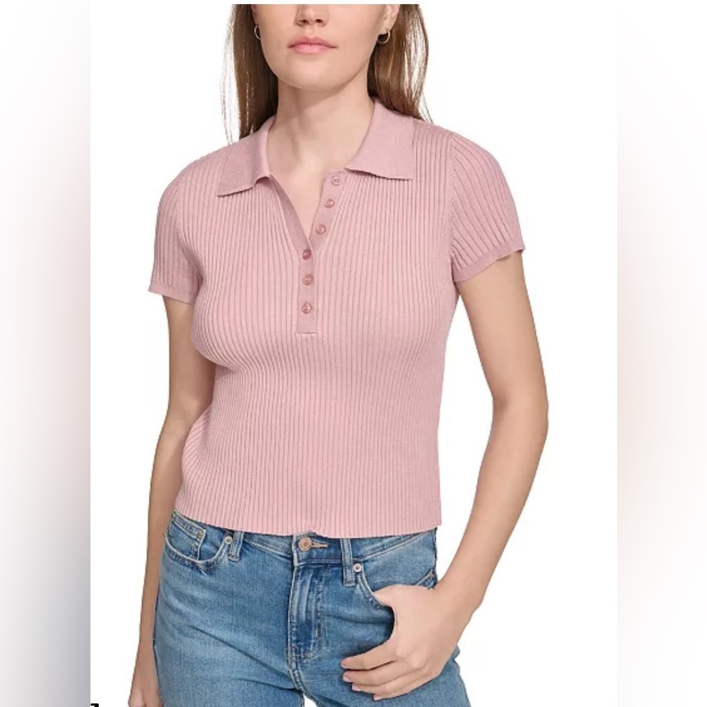 Calvin Klein Jeans Pink Ribbed Polo Shirt in EUC. Size XL